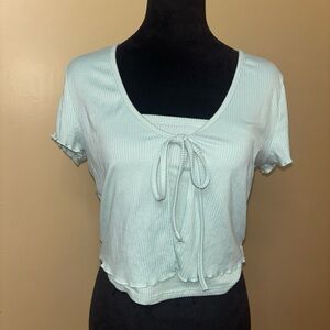 Just Polly Light Green Tie-Front Top With Tube Top